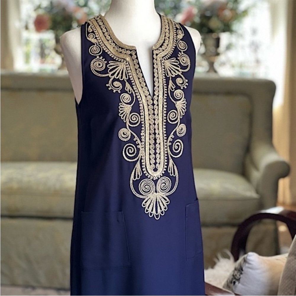 Lilly Pulitzer Navy & Embroidered Gold Dress